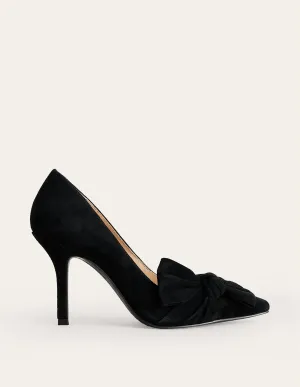 Suede-Bow Heeled Courts-Black Suede