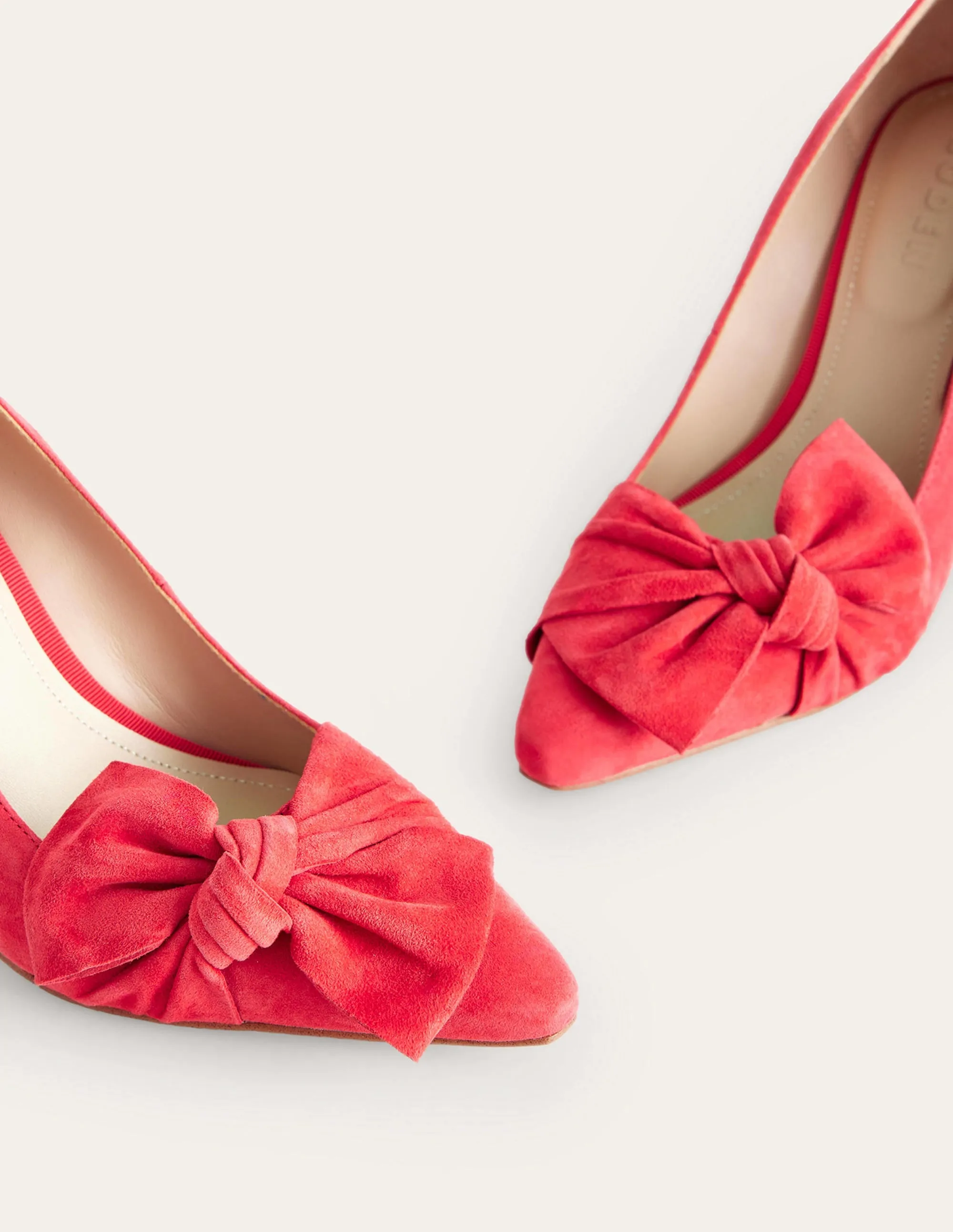 Suede-Bow Heeled Courts-Red Suede