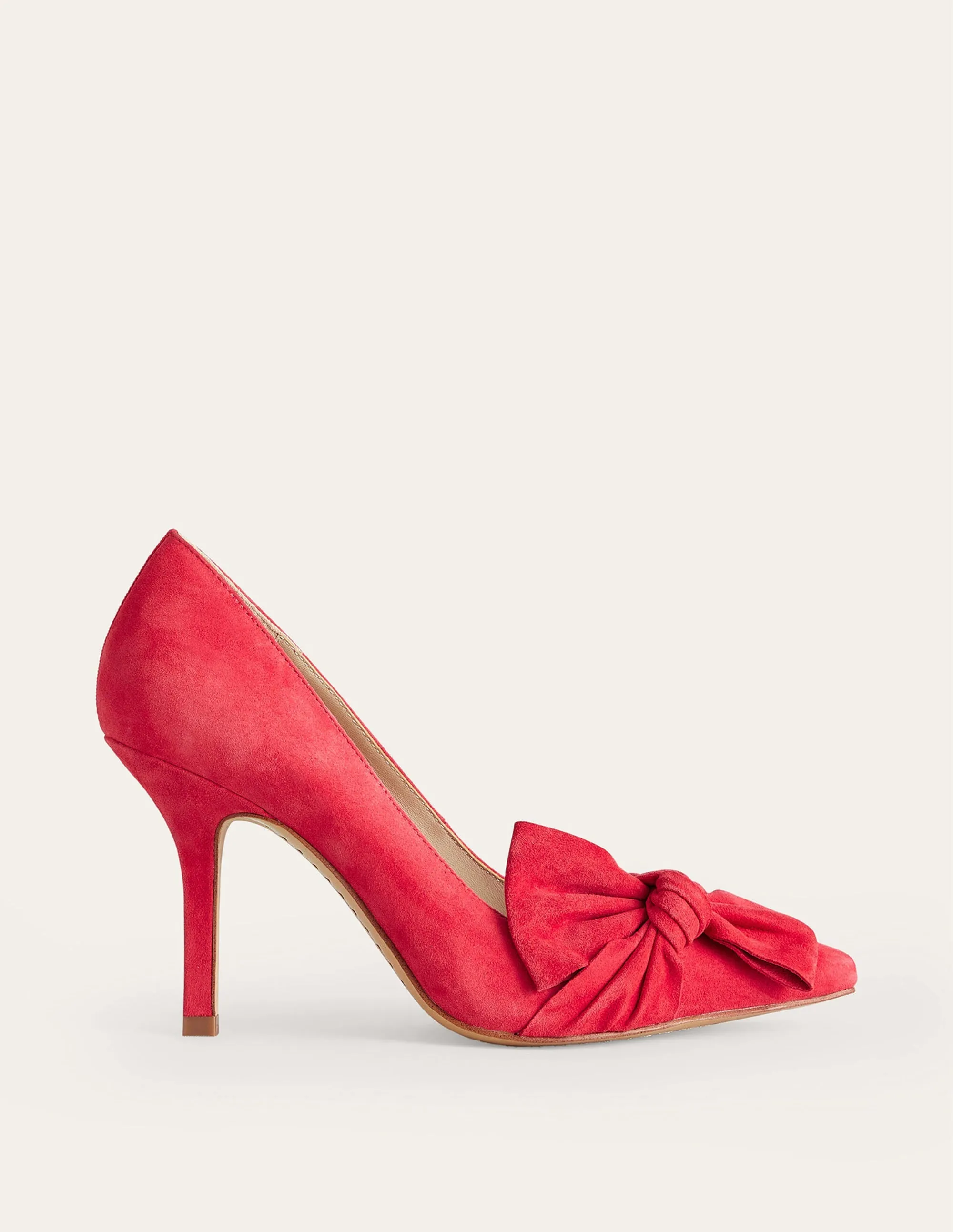 Suede-Bow Heeled Courts-Red Suede