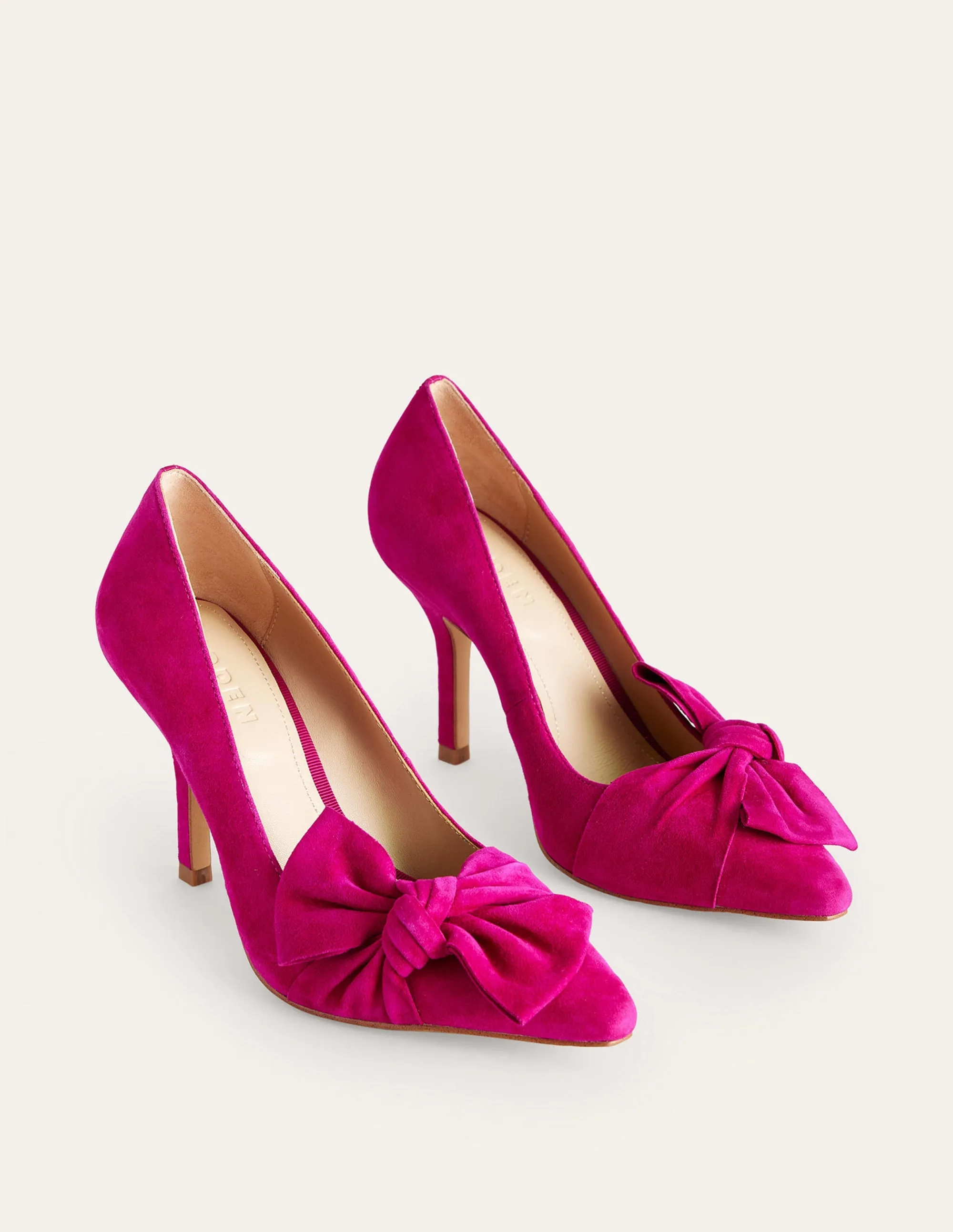 Suede-Bow Heeled Courts-Vibrant Plum Suede