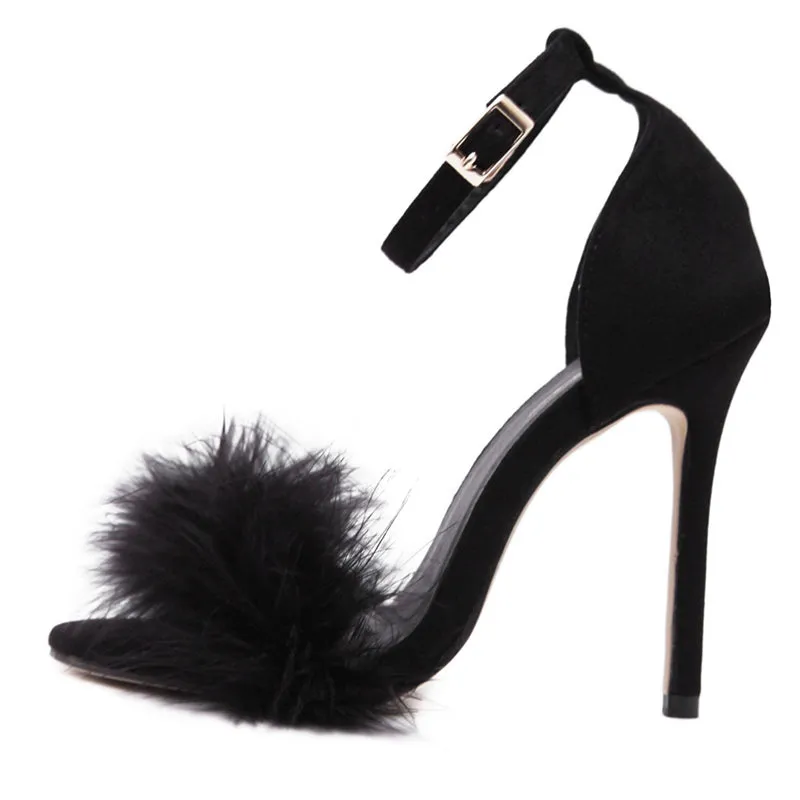 Summer Sexy High Heels Women Sandal With Fur