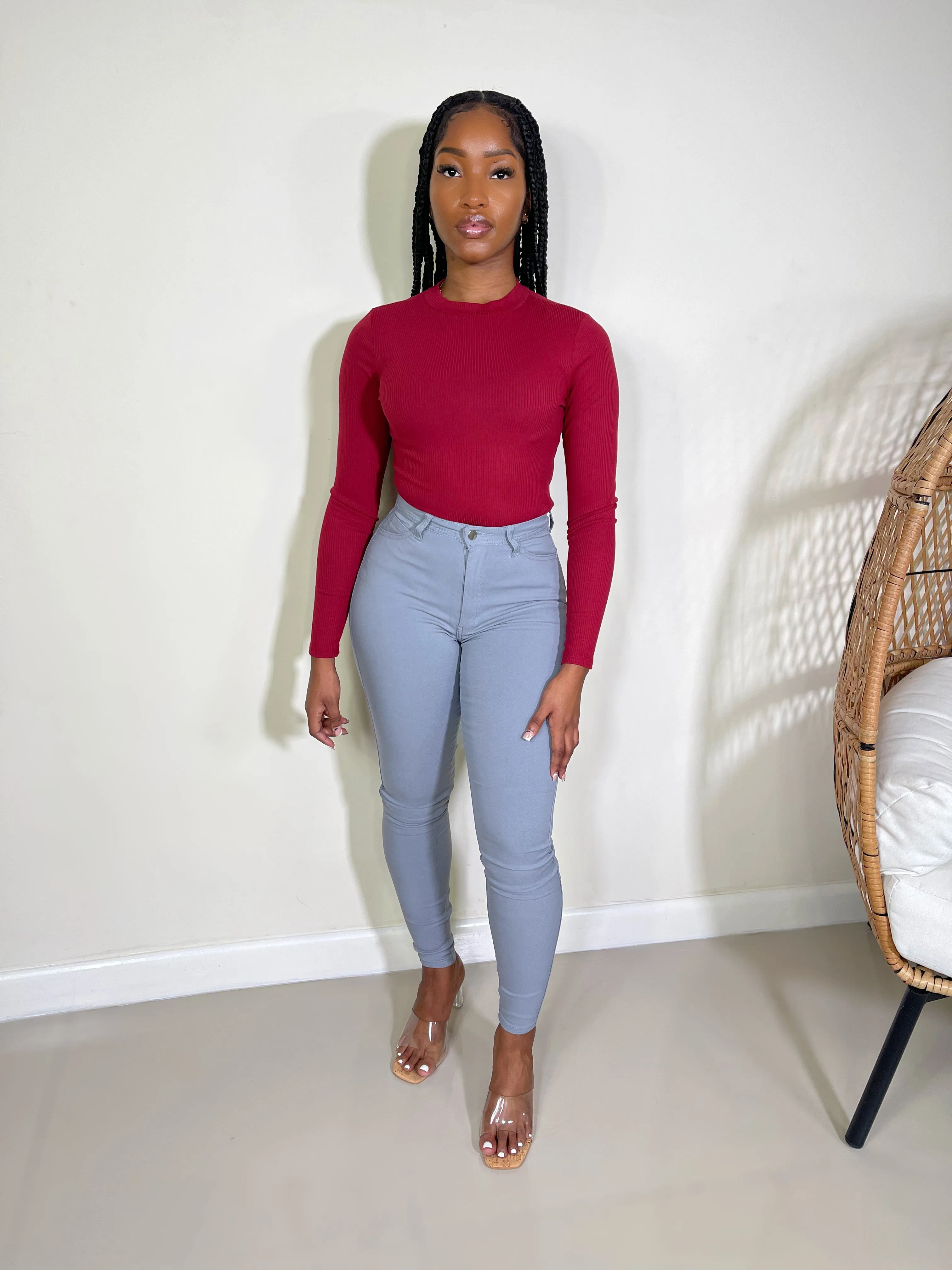 Thea Ribbed Everyday Bodysuit-Burgundy