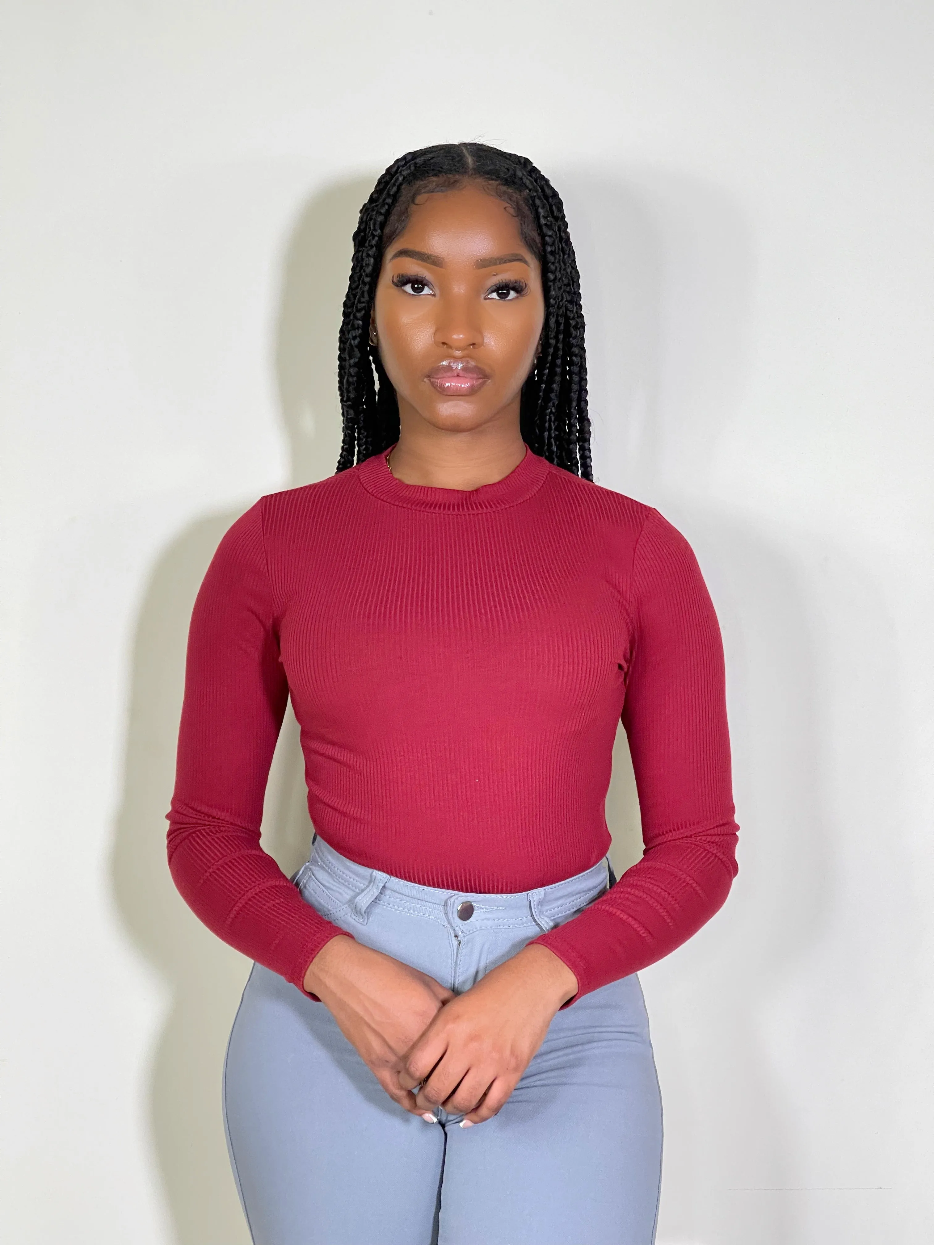 Thea Ribbed Everyday Bodysuit-Burgundy