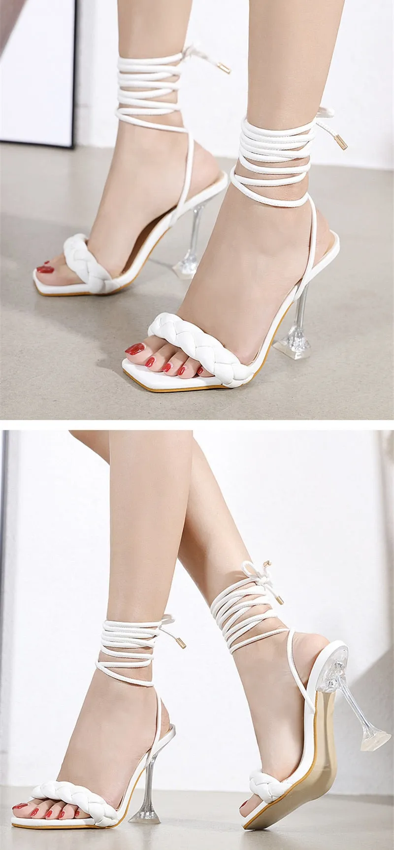 Weave Sandals Women Transparent Strange High Heels Open Toe Shoes