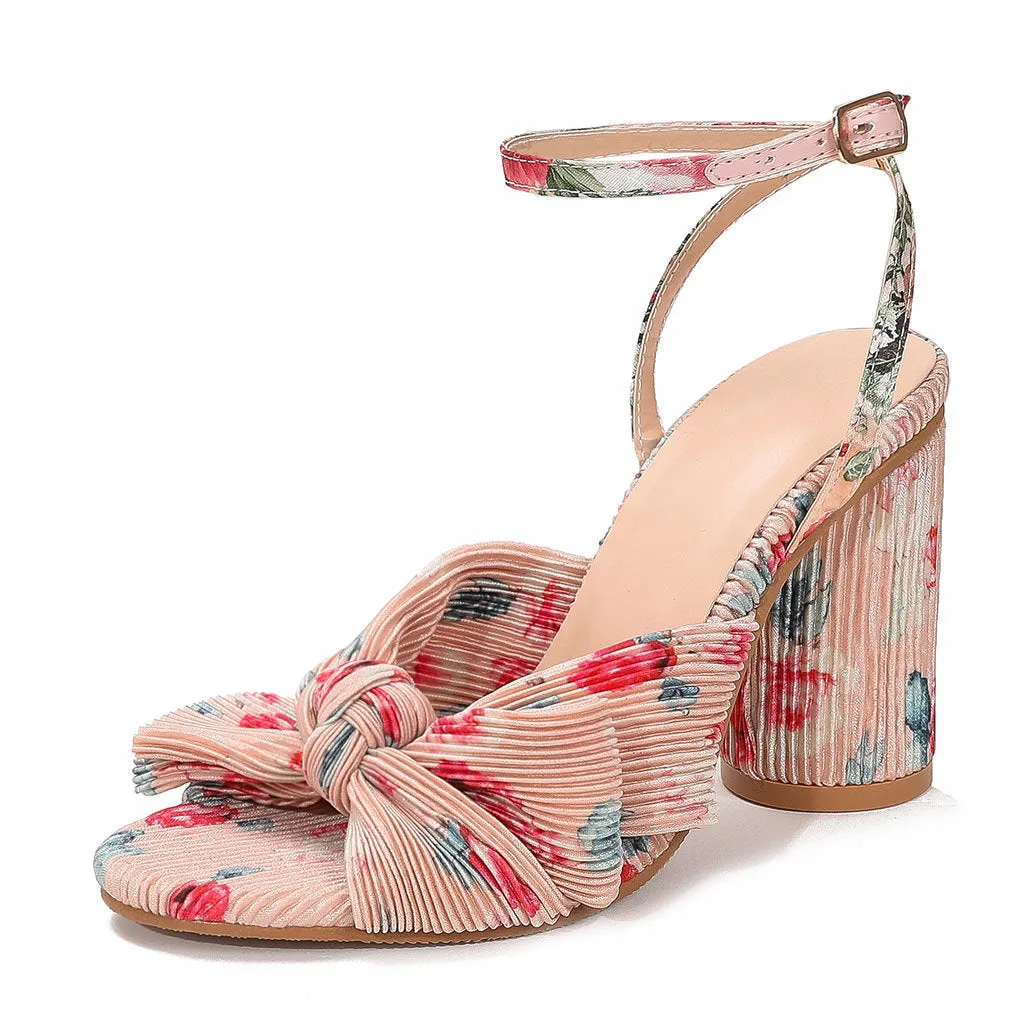 Women's Chunky Heel Bow Fairy Silk Retro Sandals