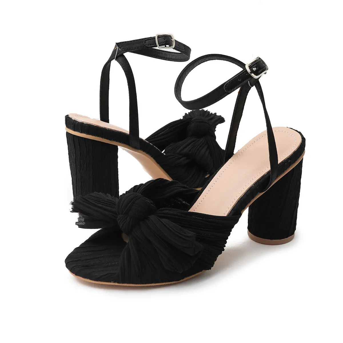 Women's Chunky Heel Bow Fairy Silk Retro Sandals