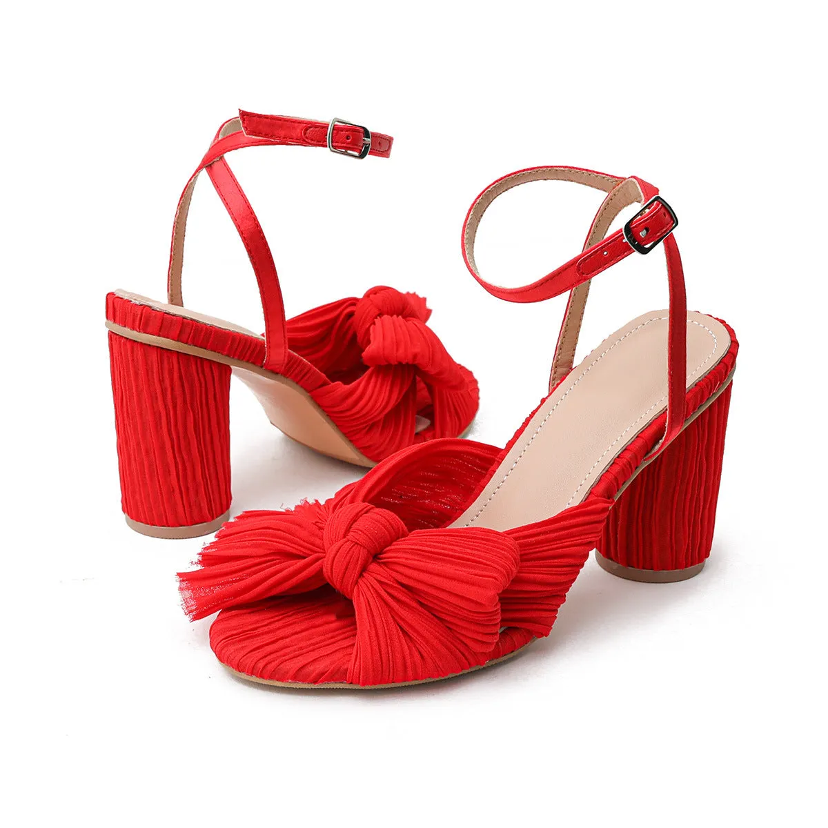 Women's Chunky Heel Bow Fairy Silk Retro Sandals