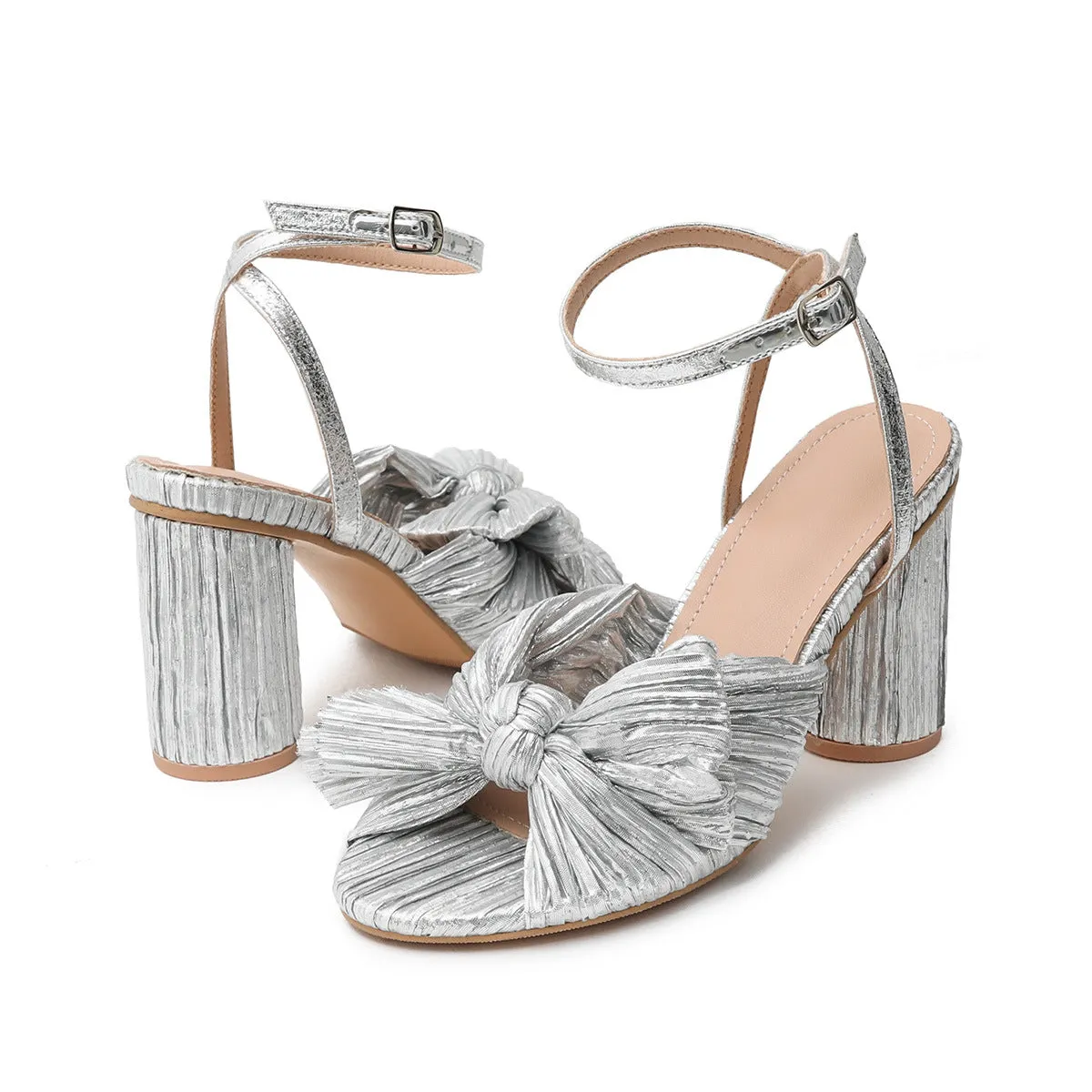 Women's Chunky Heel Bow Fairy Silk Retro Sandals