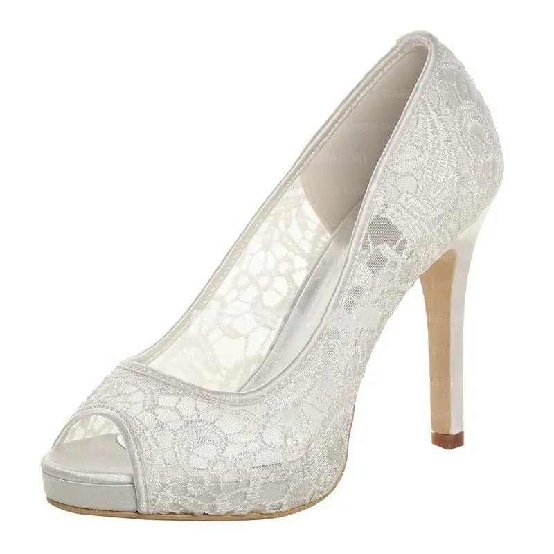 Women's lace wedding platform peep toe stiletto heels