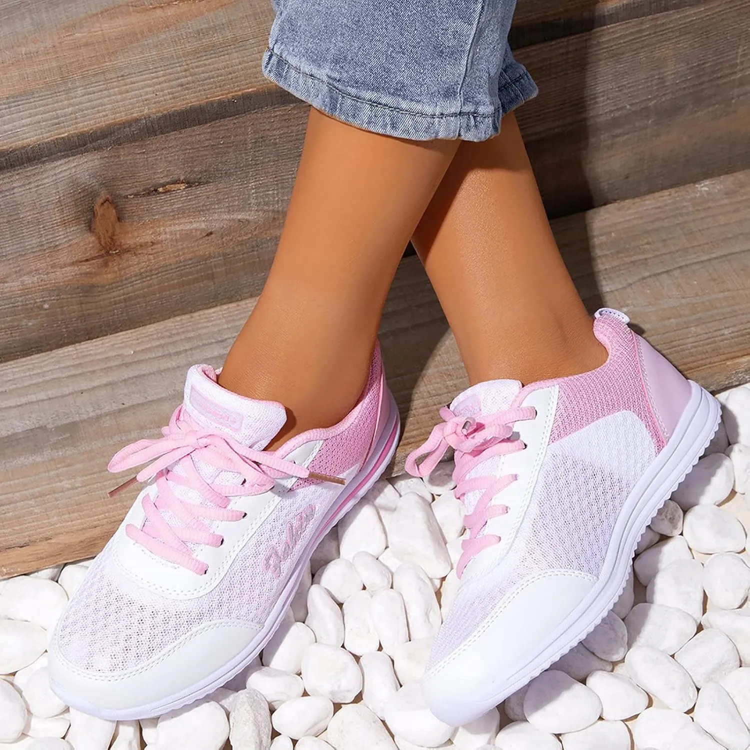 Women's Running Walking Tennis Shoes Comfortable Lace Up Womens Running Shoes Wide Casual Tennis Shoes Wedge Sneakers Waterproof Tennis Shoe Trainers Shoe