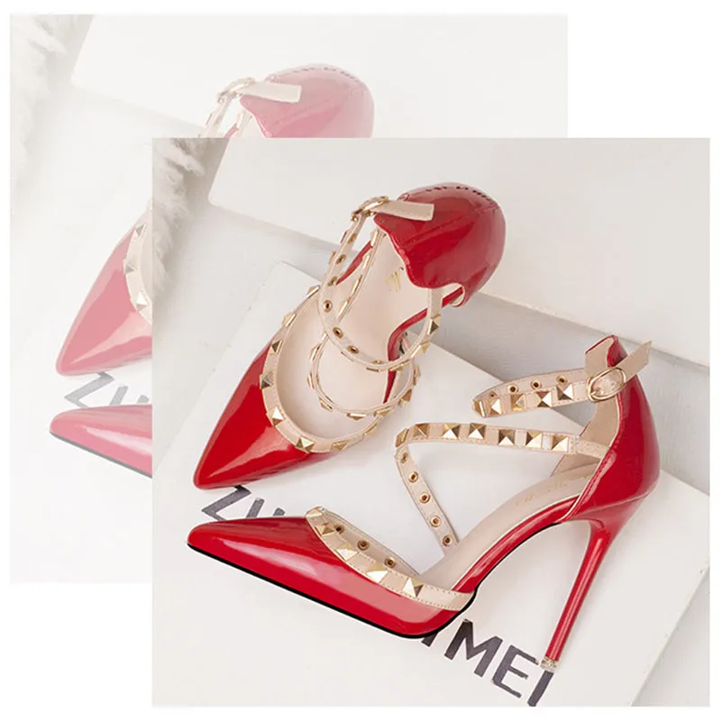 Women's studded high heels sandals | Pointed closed toe rivets heels