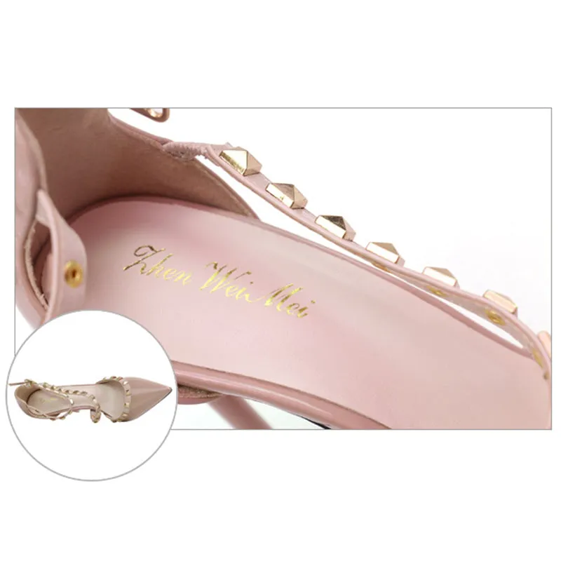 Women's studded high heels sandals | Pointed closed toe rivets heels
