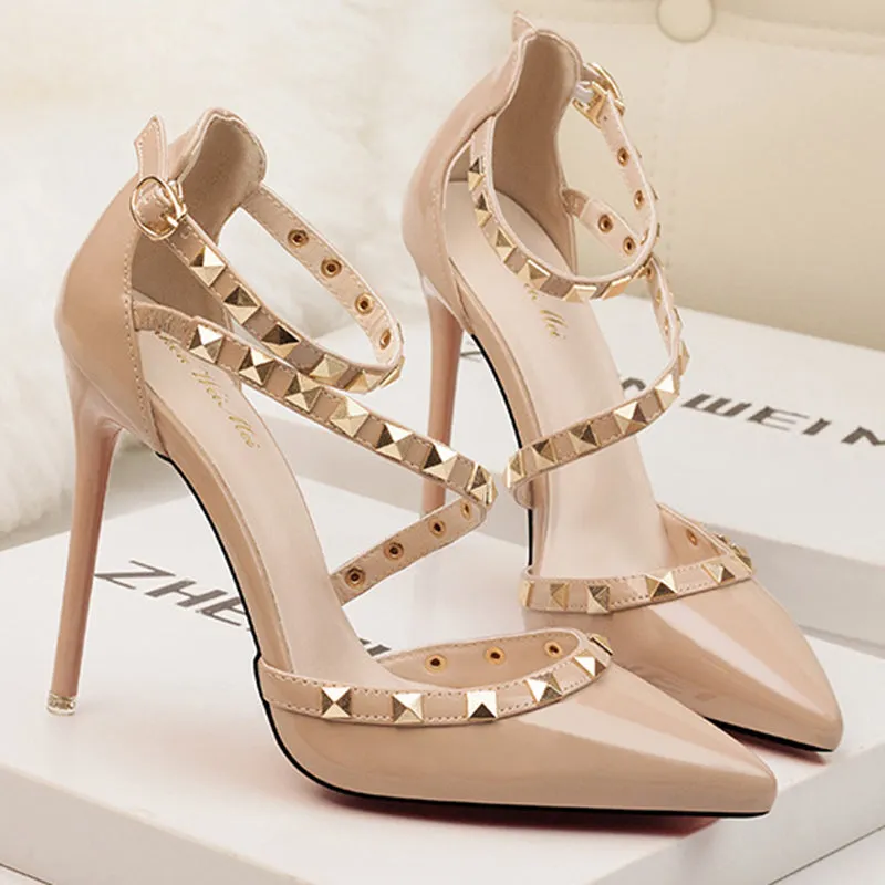 Women's studded high heels sandals | Pointed closed toe rivets heels