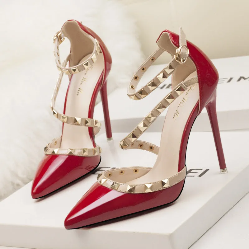 Women's studded high heels sandals | Pointed closed toe rivets heels