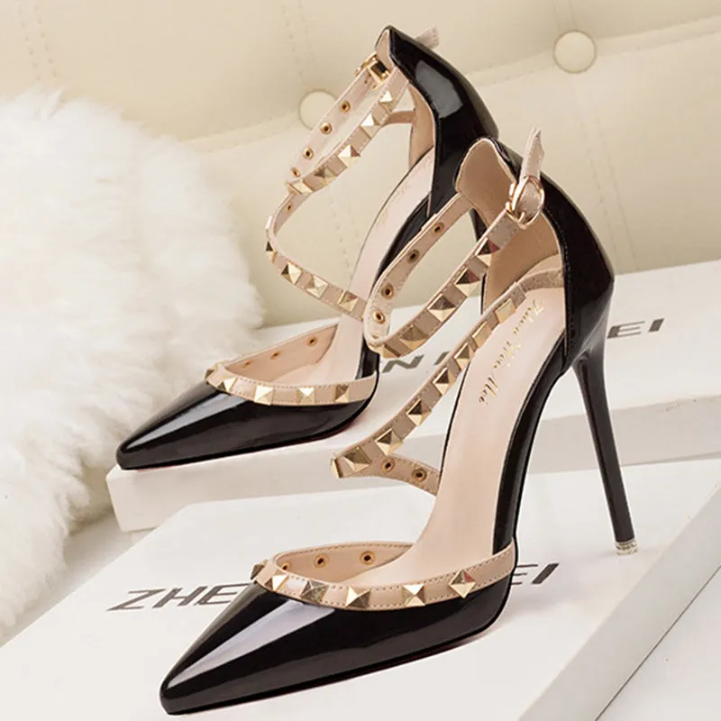 Women's studded high heels sandals | Pointed closed toe rivets heels