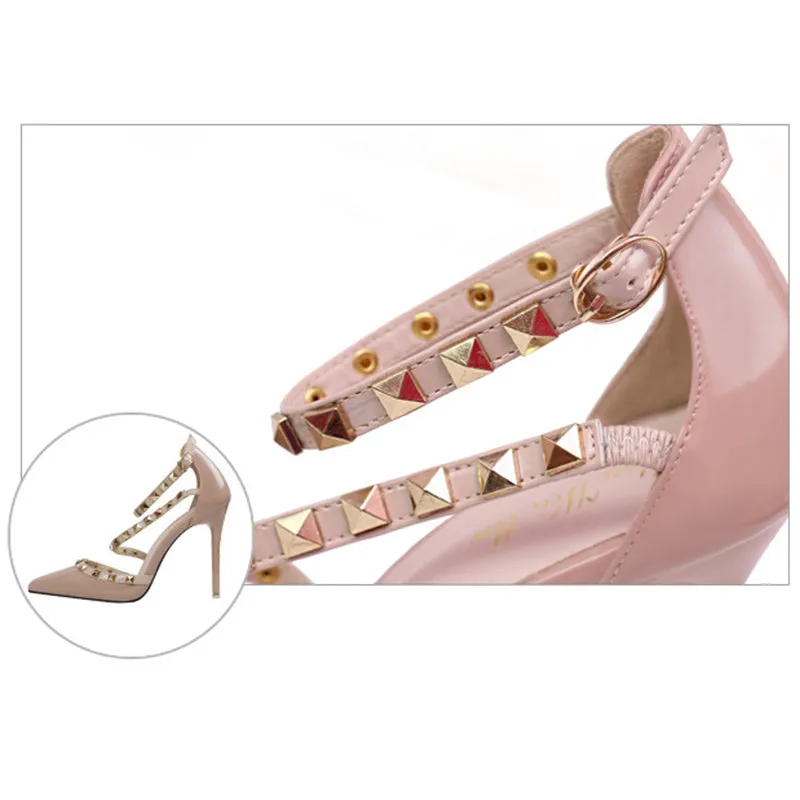 Women's studded high heels sandals | Pointed closed toe rivets heels