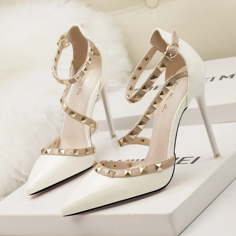 Women's studded high heels sandals | Pointed closed toe rivets heels