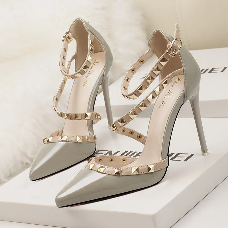 Women's studded high heels sandals | Pointed closed toe rivets heels