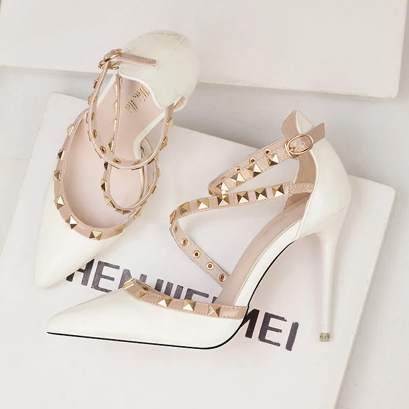 Women's studded high heels sandals | Pointed closed toe rivets heels