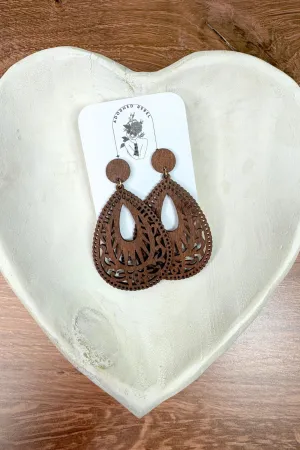 Wood Filigree Teardrop Earrings