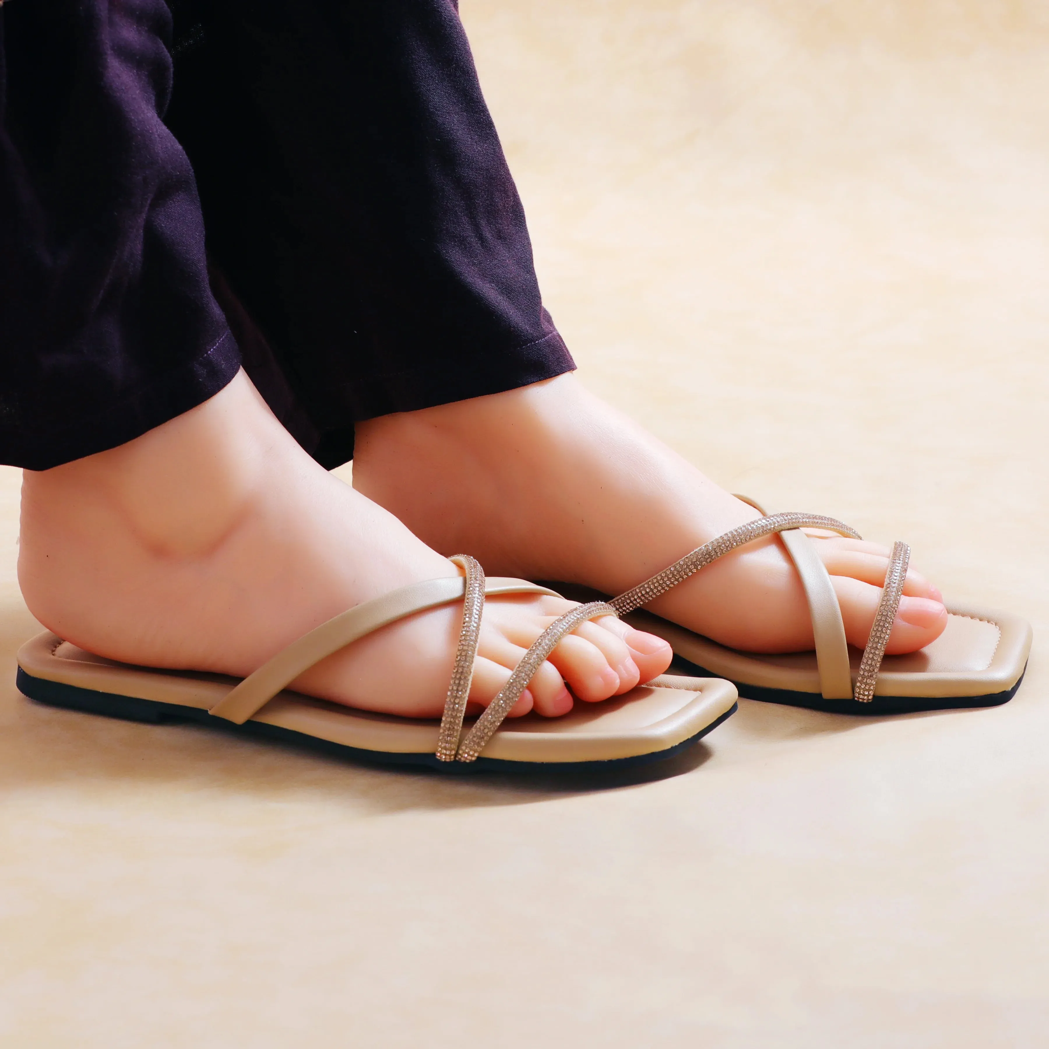 Zarika Beige Women Flat Slippers